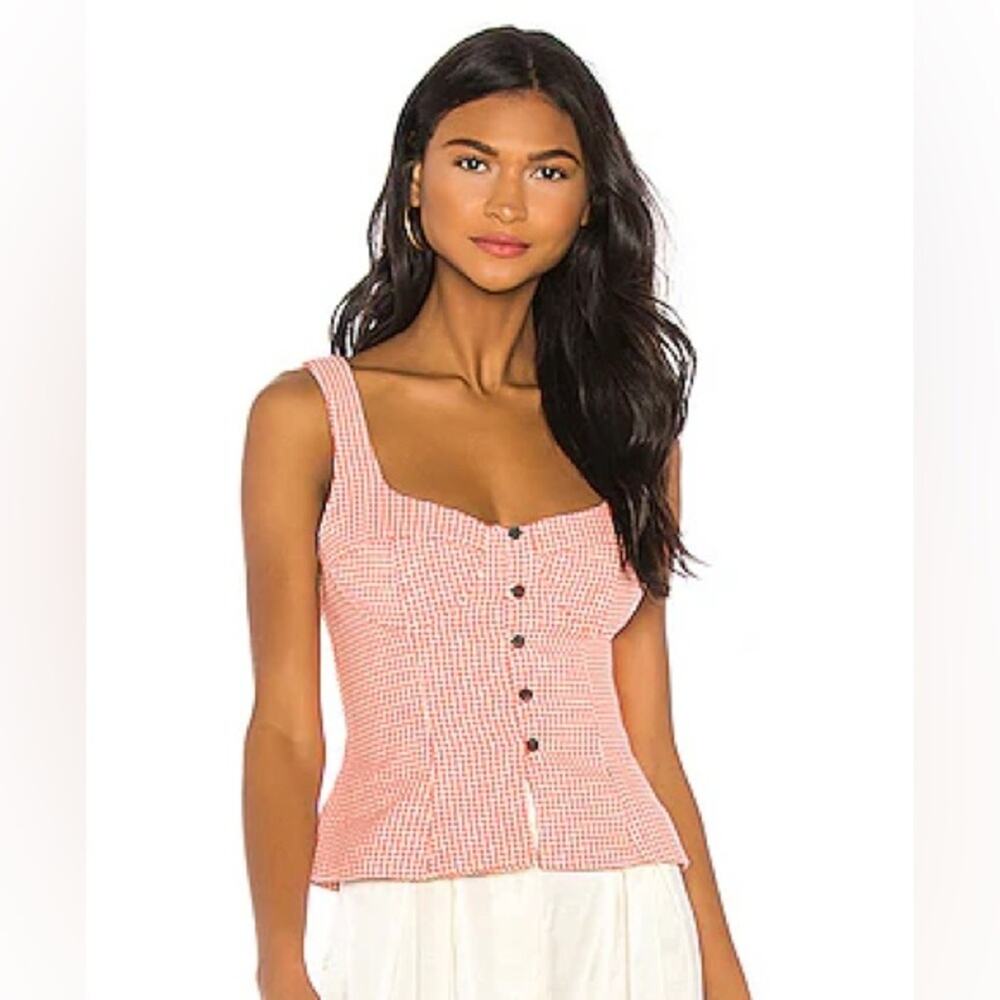 Mara Hoffman Organic Cotton Houndstooth Sleeveless Lola Bustier Button Up Top 6